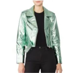 VEDA Baby Jane GREEN Metallic LEATHER Moto Jacket